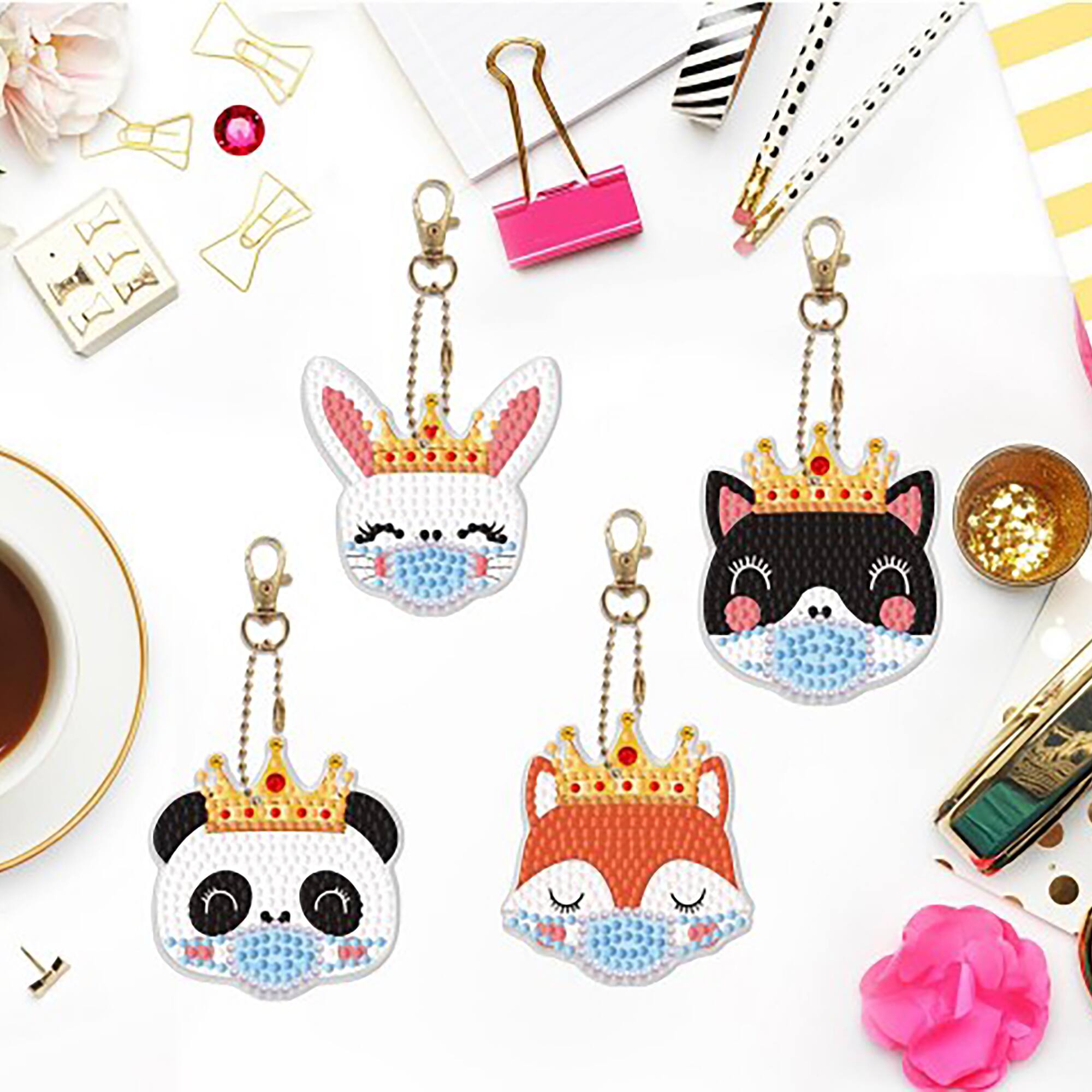 Sparkly Selections Animals Wearing Masks Diamond Painting Keychains Kit